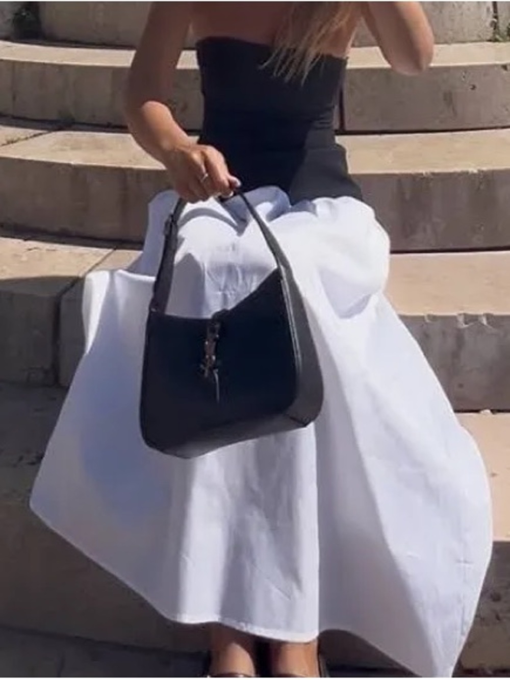 zara strapless poplin white and black dress Sz M - Picture 3 of 10